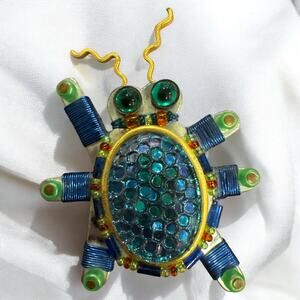 Liztech Artisan Doodle Bug Insect Beetle Brooch Pin, Signed & Dated 2000